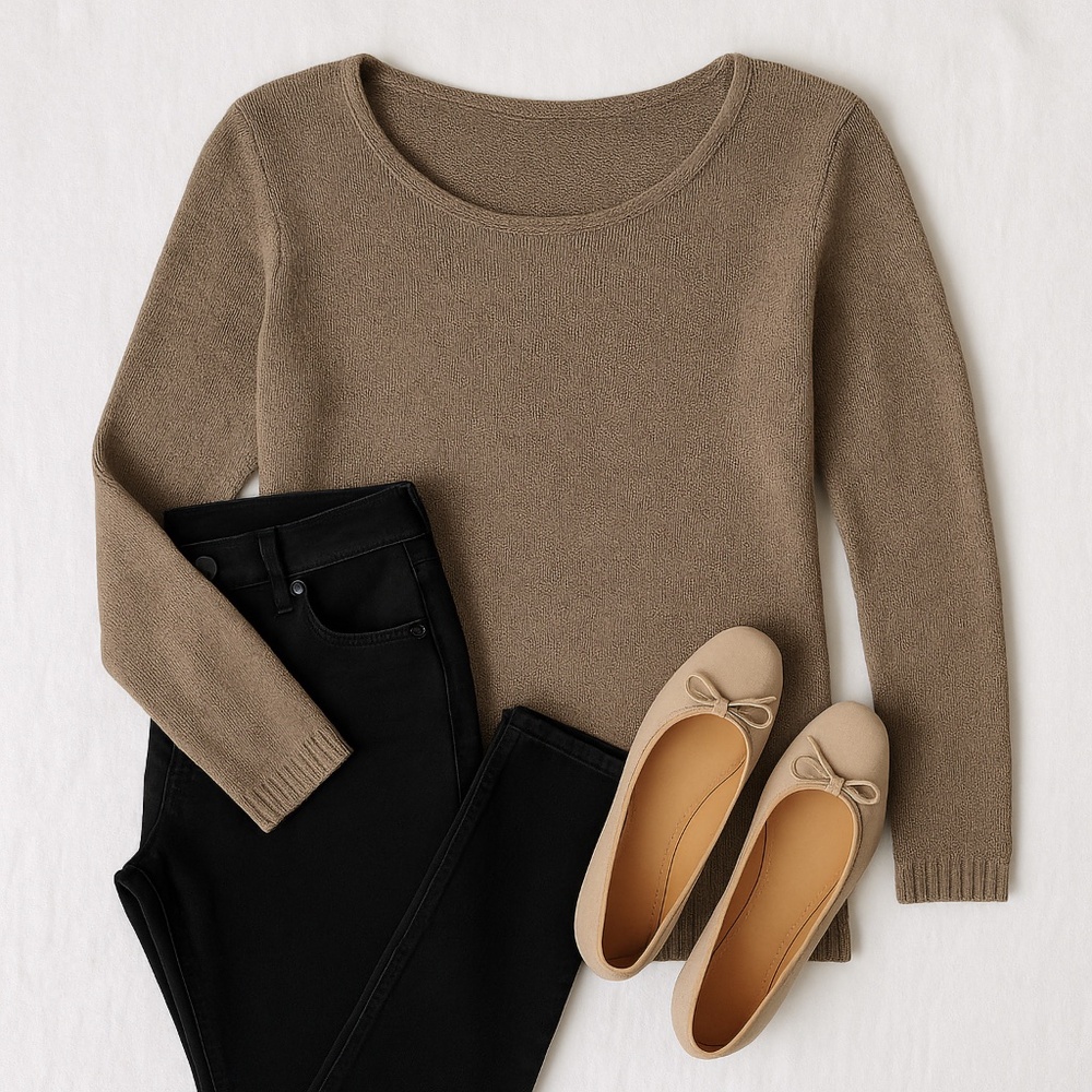 Rachel Zoe Sweater Knit Long Sleeve Crewneck Taupe Size L - Picture 2 of 8